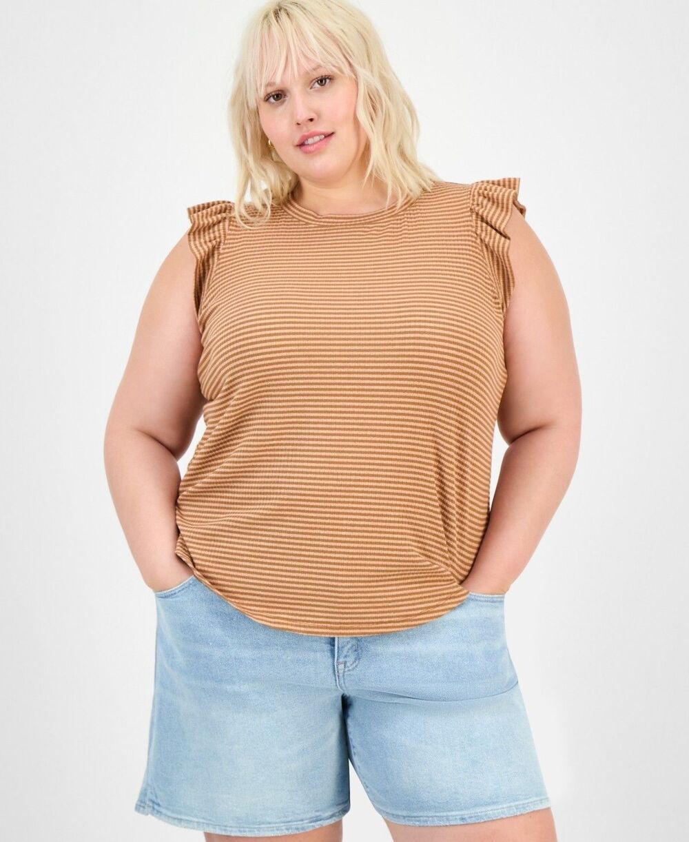 Democracy Plus Trendy Ruffle Cap-Sleeve Top Womens Size 3X